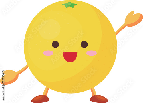 片手を挙げるかわいいグレープフルーツのキャラクターのイラスト