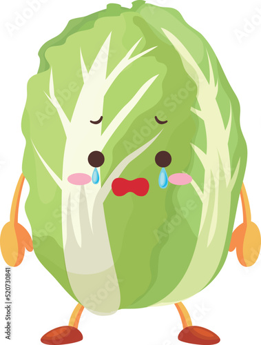 涙を流すかわいい白菜のキャラクターのイラスト