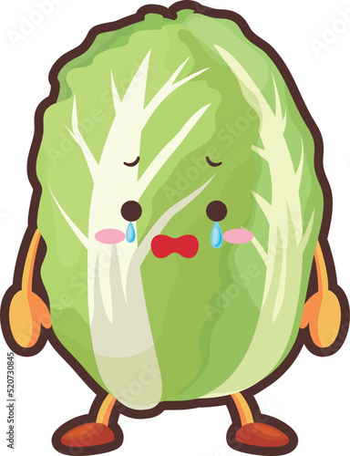 涙を流すかわいい白菜のキャラクターのイラスト