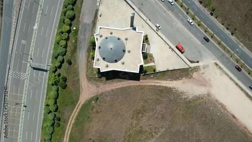 aerial road and modern mosque photo