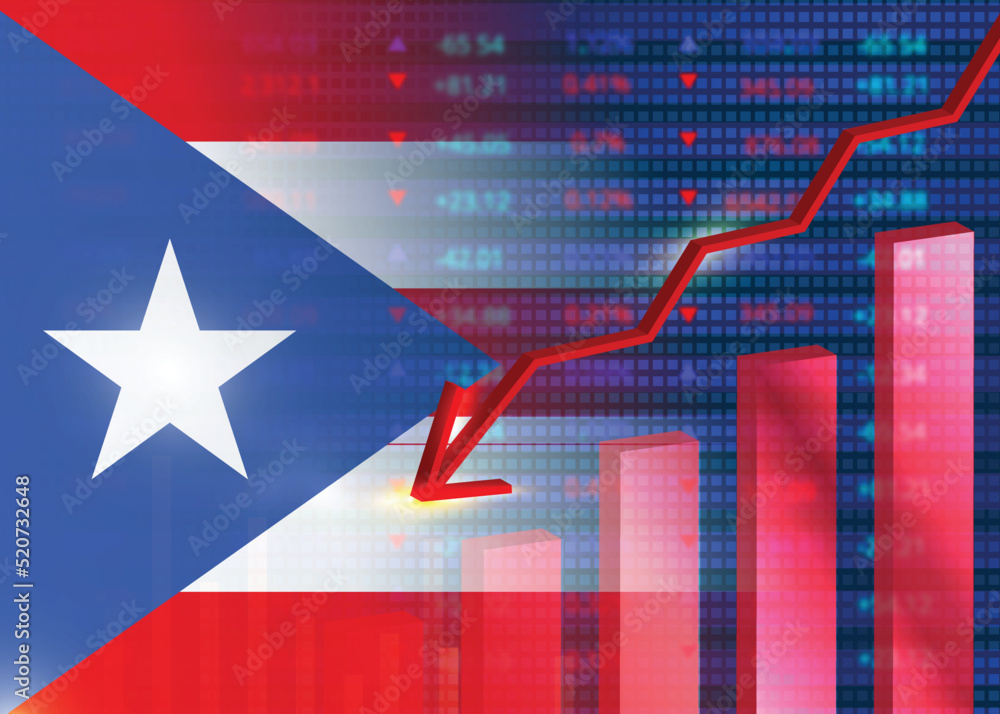 Fototapeta premium Economic crisis in Puerto Rico.Financial crisis concept.Puerto Rico flag with stock chart