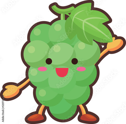 片手を挙げるかわいいマスカットのキャラクターのイラスト