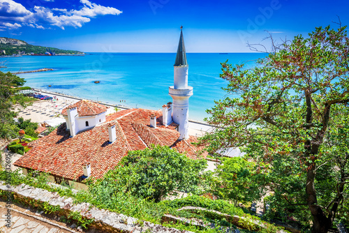 Balchik Palace and Black Sea coastline, Bulgaria. photo