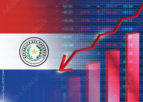Economic crisis in Paraguay.Financial crisis concept.Paraguay flag with stock chart