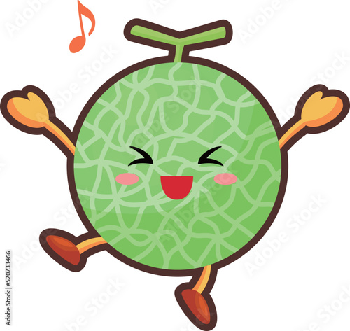 とても喜んでいるかわいいメロンのキャラクターのイラスト