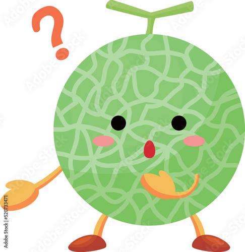 不思議そうな顔をしたかわいいメロンのキャラクターのイラスト