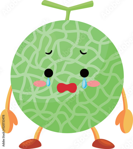 涙を流すかわいいメロンのキャラクターのイラスト