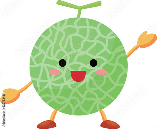 片手を挙げるかわいいメロンのキャラクターのイラスト