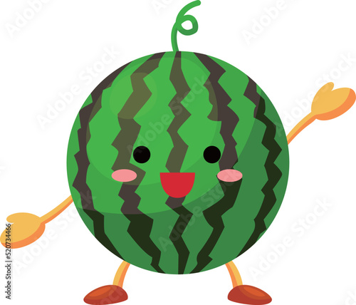 手を挙げるかわいいスイカのキャラクターのイラスト