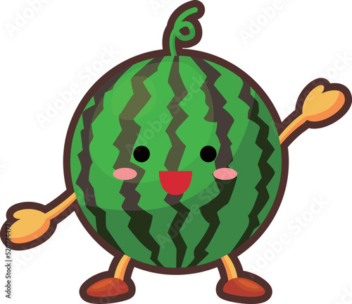 手を挙げるかわいいスイカのキャラクターのイラスト