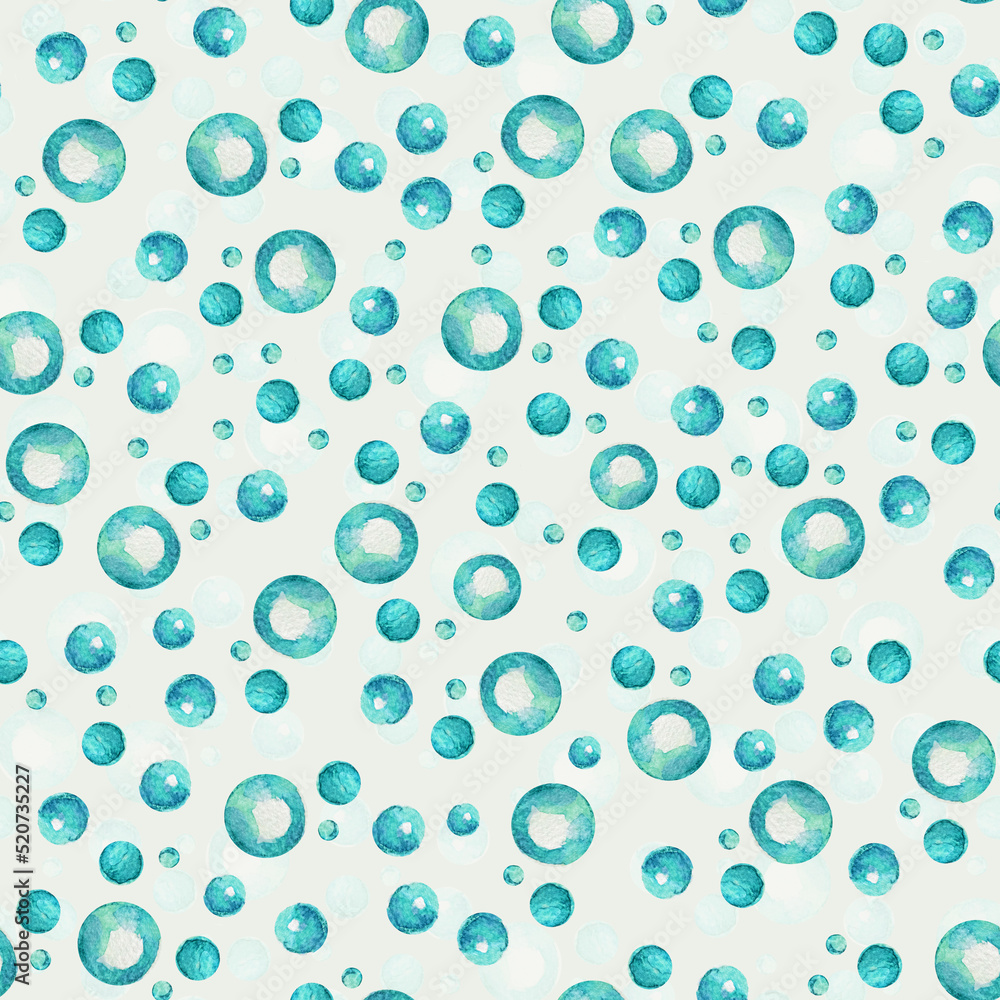 Soap bubbles watercolor seamless pattern. Template for decorating designs and illustrations.