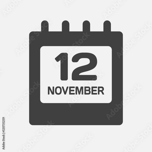 Icon day date 12 November, template calendar page