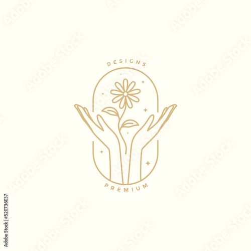 woman hands hope with flowers line logo