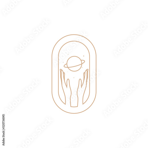 minimalist hands up space sky logo design