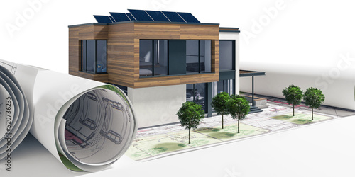 Einbindung von Solarmodulen in die Moderne Einfamilienhaus-Architektur in Planung