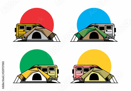 Van car and camping tent illustration design