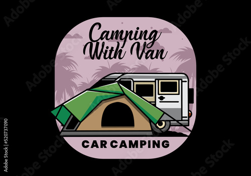 Van car and camping tent illustration design