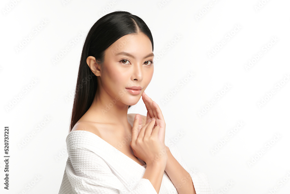Beautiful young asian woman with clean fresh skin on white background, Face care, Facial treatment, Cosmetology, beauty and spa, Asian women portrait. Beautiful young asian woman with clean fresh skin on white background, Face care, Facial treatment, Cosmetology, beauty and spa, Asian women portrait.