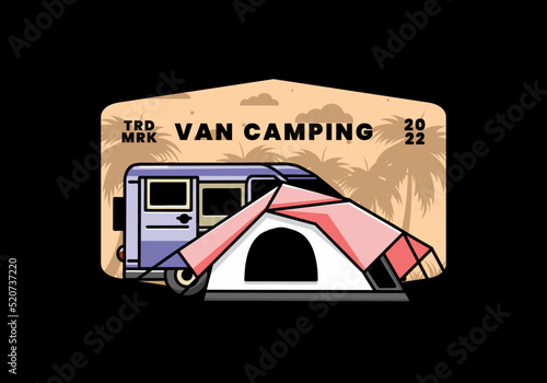 Van car and camping tent illustration design