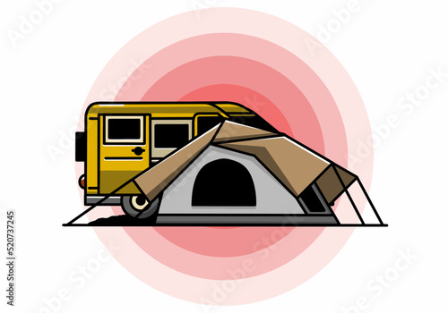 Van car and camping tent illustration design