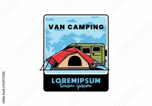 Van car and camping tent illustration design