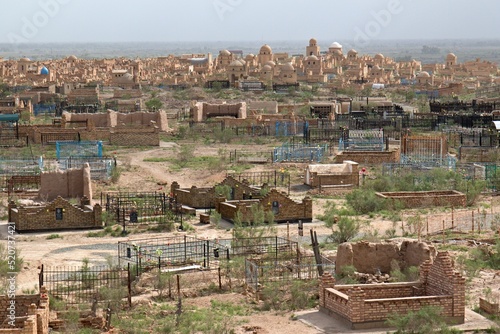 Mizdakhan necropolis, ancient cemetery, located next to the remains of the Gyaur-Kala fortress, is one of the oldest and most visited pilgrimage sites of Karakalpakstan. Uzbekistan. photo