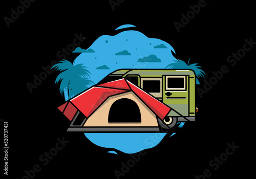 Van car and camping tent illustration design