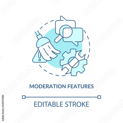 Moderation features turquoise concept icon. Commenting system attribute abstract idea thin line illustration. Isolated outline drawing. Editable stroke. Arial, Myriad Pro-Bold fonts used