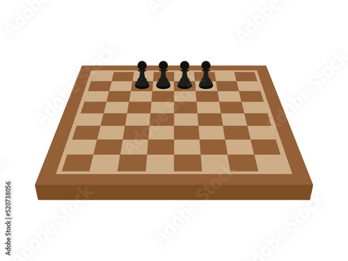 Four pawns on a chessboard on a white background