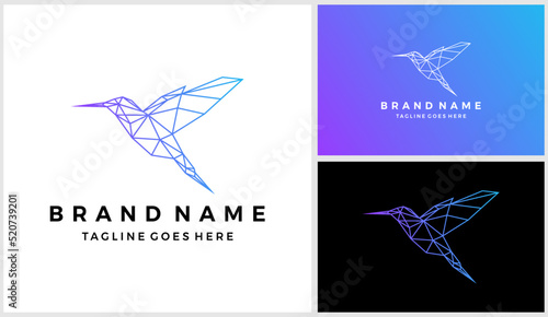 Polygonal hummingbird logo design vector template
