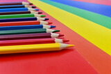 pencils and colored paper. office supplies. Preparation for school. September 1st