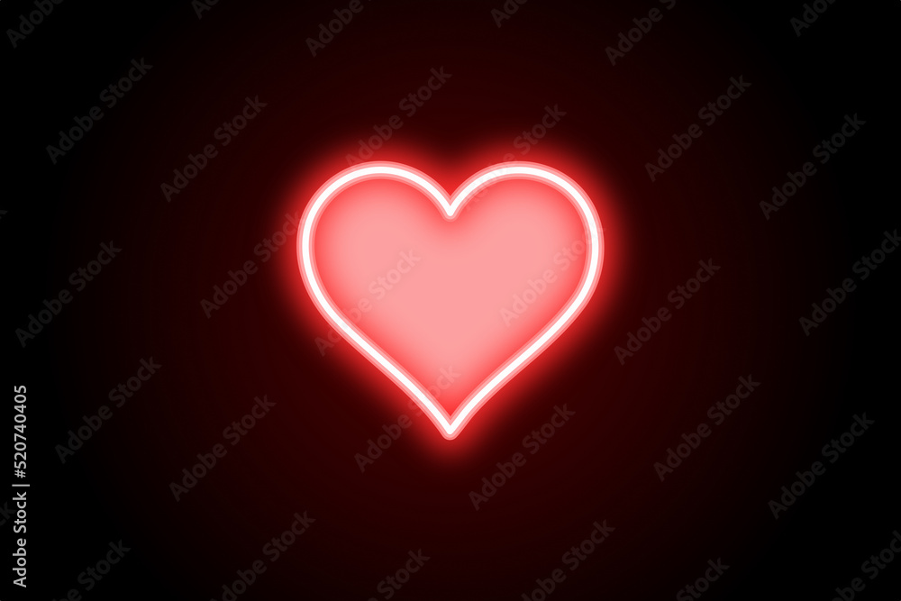 Glowing neon red heart on black background