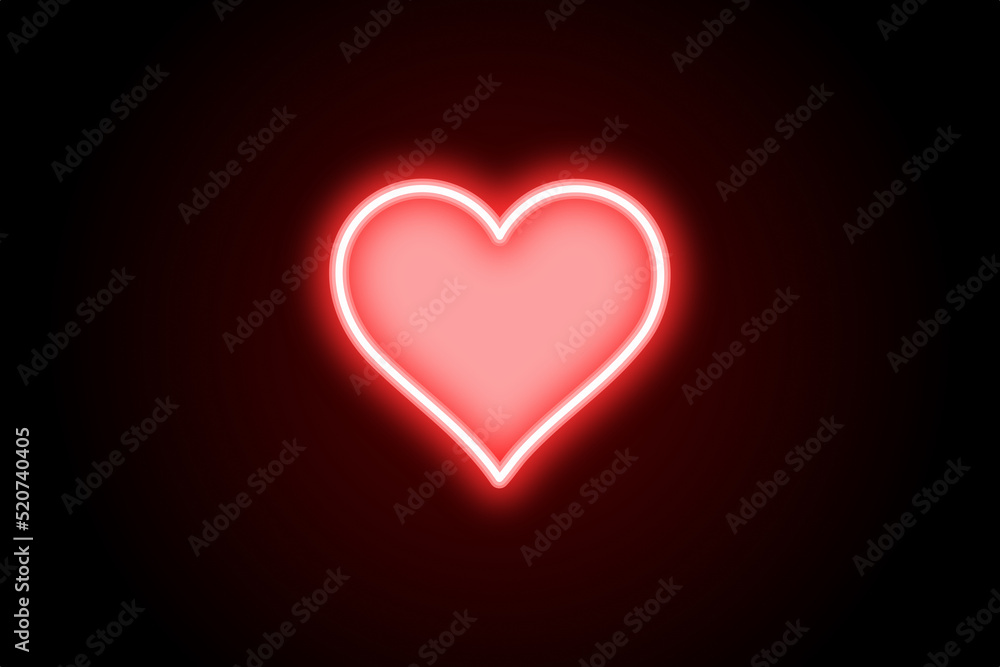 Glowing neon red heart on black background Glowing neon red heart on black background