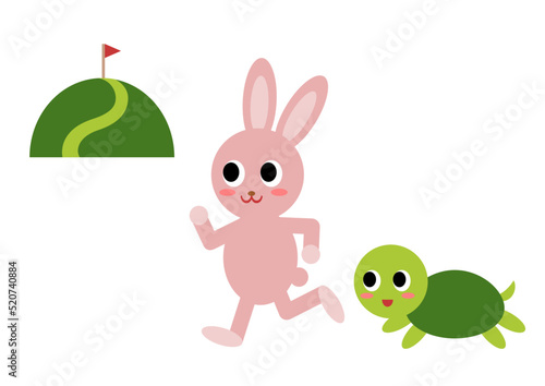 ゴールを目指して走るウサギとカメのイラスト