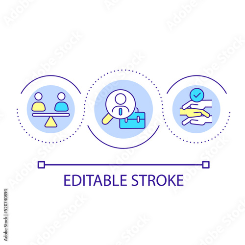 Equal employment opportunity loop concept icon. Equitable hiring process abstract idea thin line illustration. Diversity and inclusion in HR. Isolated outline drawing. Editable stroke. Arial font used