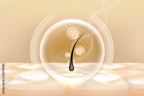 Hyaluronic acid hair and skin solutions ad, white collagen serum drop over skin cells with cosmetic advertising background ready to use, illustration vector.	