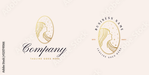 Beauty logo with a beautiful woman's face in luxury gold
