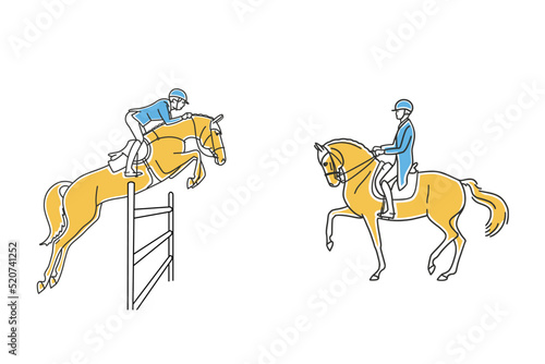 Equestrian sports  show jumping and dressage  stylized image