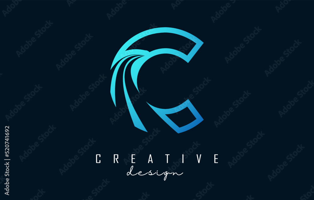 Outline Creative letter C logo with leading lines and road concept design. Letter C with geometric design.