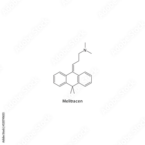 Melitracen molecule flat skeletal structure, TCA - Tricyclic antidepressant class drug used in depression treatment. Vector illustration on white background. photo