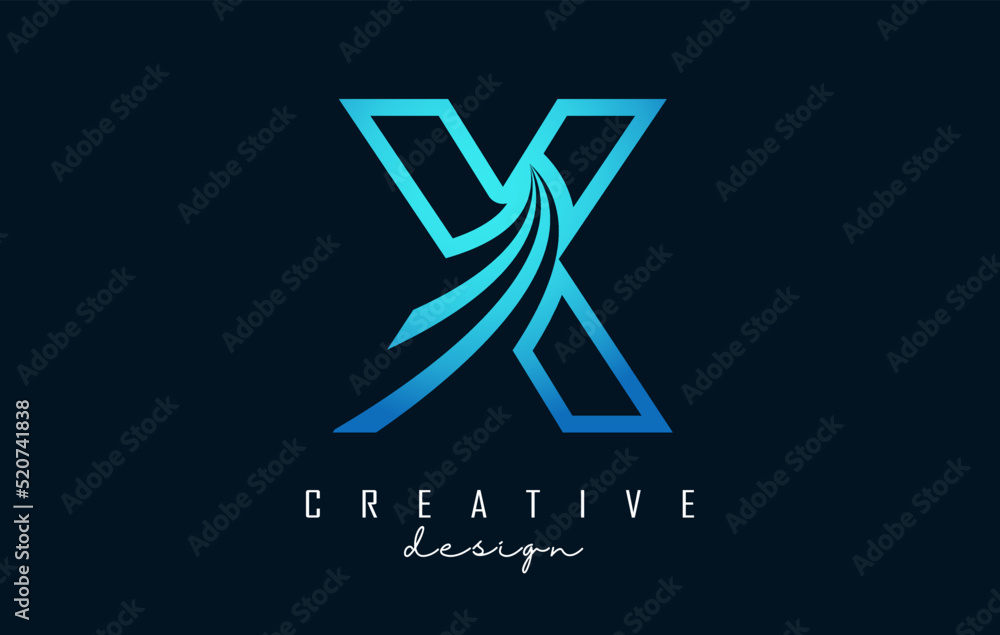 Outline Creative letter X logo with leading lines and road concept design. Letter X with geometric design.