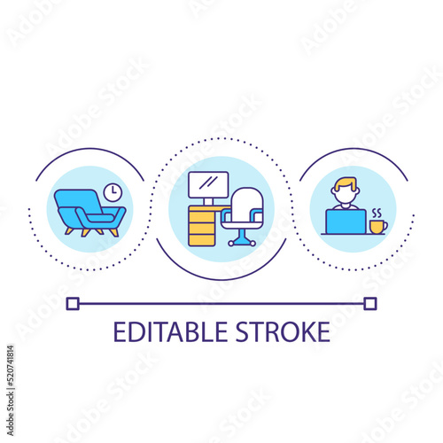 Comfortable workspace loop concept icon. Optimizing employee productivity abstract idea thin line illustration. Remote working environment. Isolated outline drawing. Editable stroke. Arial font used