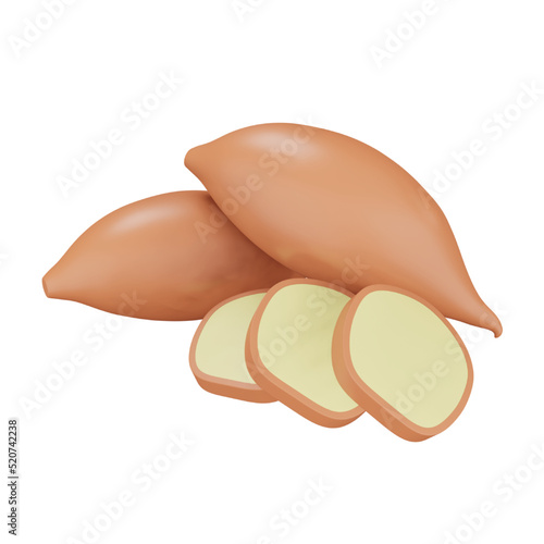 Sweet potato 3d rendering isometric icon.