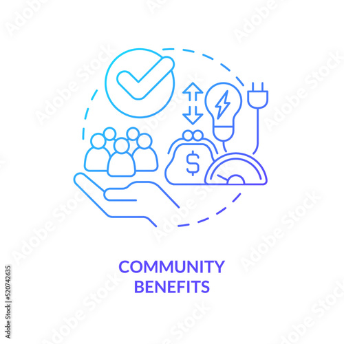 Community benefits blue gradient concept icon. Household electricity. Energy efficiency benefit abstract idea thin line illustration. Isolated outline drawing. Myriad Pro-Bold font used