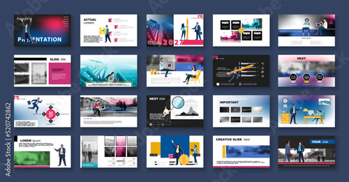 Business presentation, powerpoint, launch of a new business project. Infographic design template, multicolored elements, white background, set. A team of people creates a business, teamwork.Mobile app