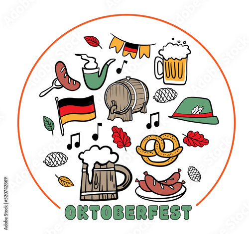 Oktoberfest celebrate doodle hand drawn flat element collection
