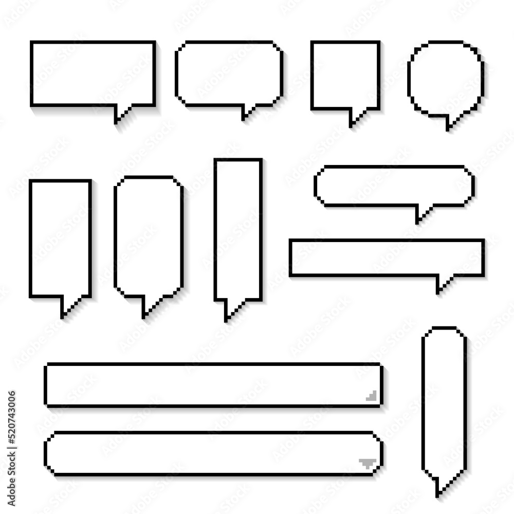 collection set of retro game 8 bit pixel speech bubble balloon with ...