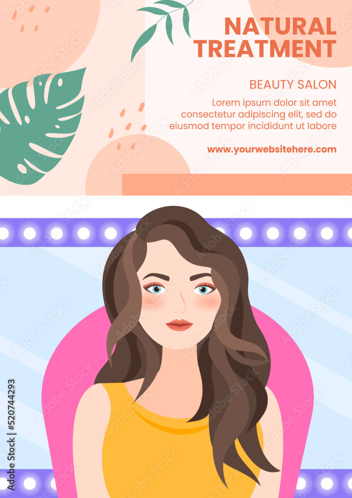 Beauty Salon Flyer Template Flat Cartoon Background Vector Illustration