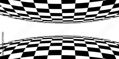 A spherical floor in perspective with a checkerboard texture. Empty chess boards. Double grid technology. Vector illustration.