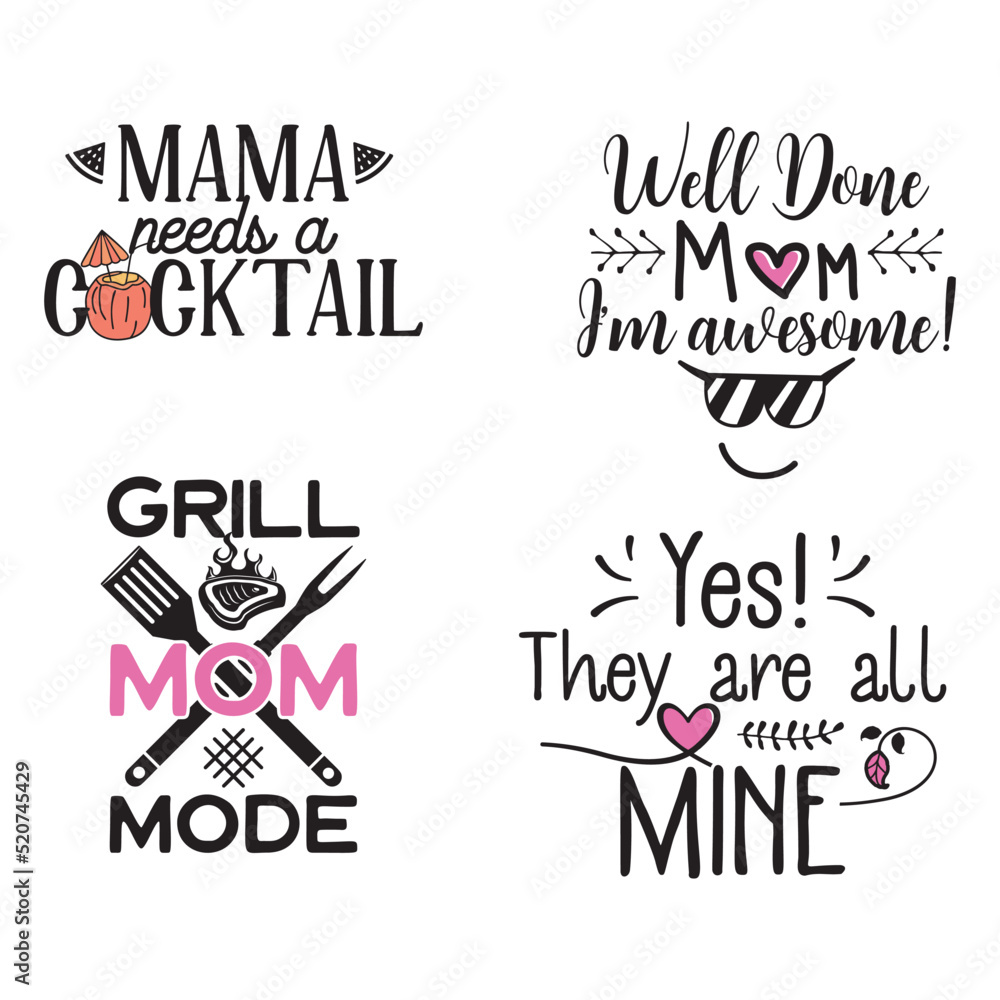 Fototapeta premium Vector logos set with funny quotes on white background